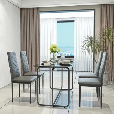 5-Piece Rectangle Dining Table Set With Metal Frame, Tempered Glass Dining Table For Kitchen