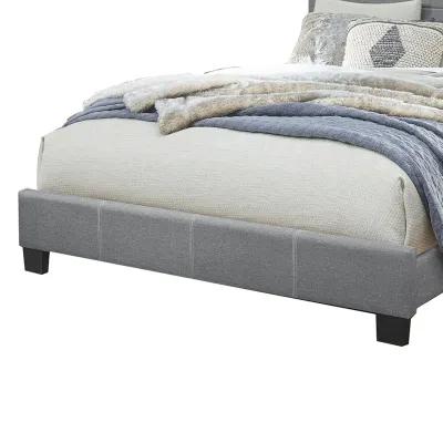 Queen Size Bed with Fabric Wrapped Frame and Panel Headboard, Gray-Benzara