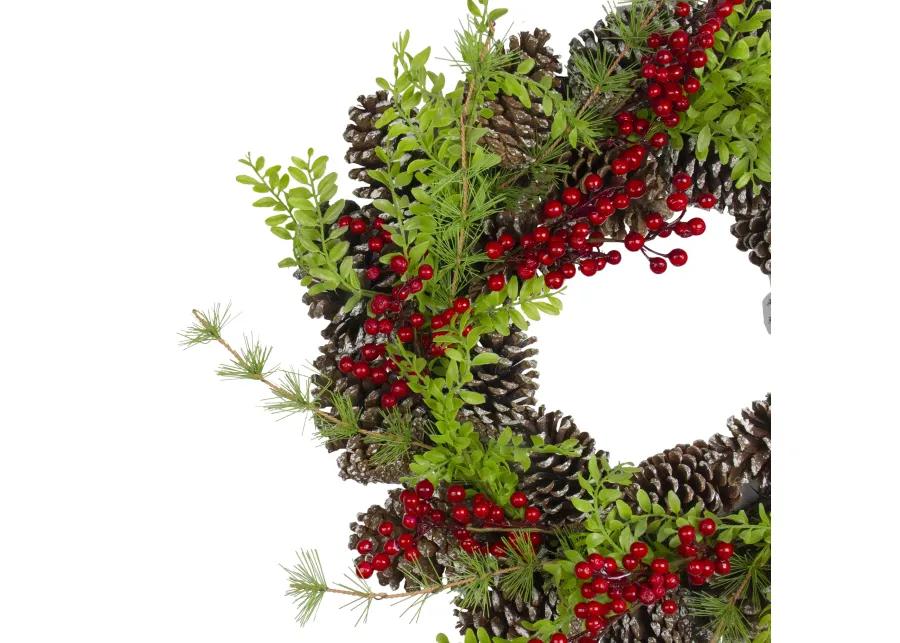 Frosted Pine Cones and Berries Artificial Christmas Wreath - 18-Inch  Unlit