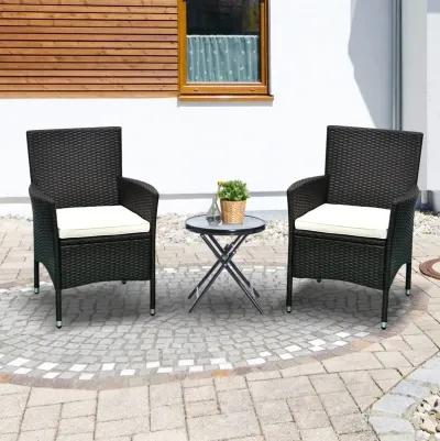 2PC Patio Rattan Wicker Dining Armrest Chairs Furniture W/ Cushions