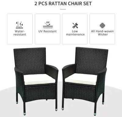 2PC Patio Rattan Wicker Dining Armrest Chairs Furniture W/ Cushions