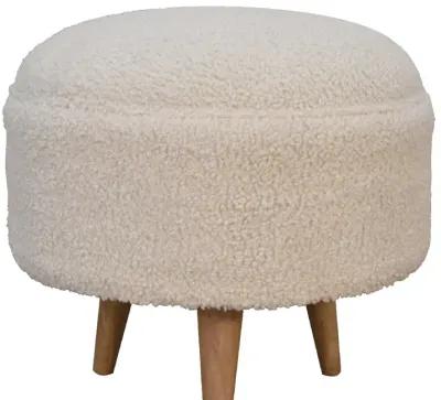 Cream Boucle  Solid Wood Rounded Footstool