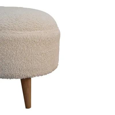 Cream Boucle  Solid Wood Rounded Footstool