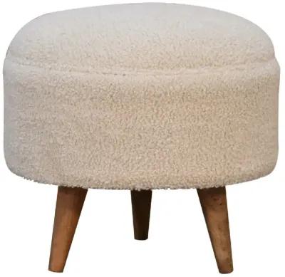 Cream Boucle  Solid Wood Rounded Footstool