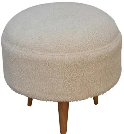 Cream Boucle  Solid Wood Rounded Footstool