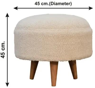 Cream Boucle  Solid Wood Rounded Footstool