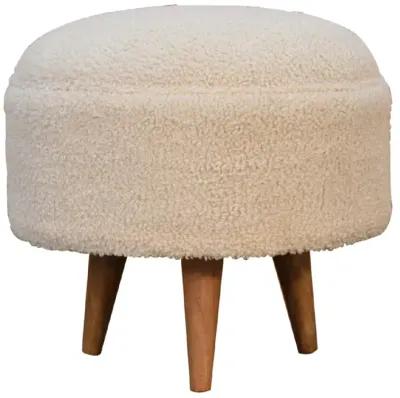 Cream Boucle  Solid Wood Rounded Footstool