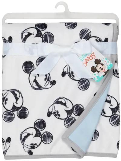 Lambs & Ivy Disney Baby MICKEY MOUSE Baby Blanket - Blue/White Minky/Jersey