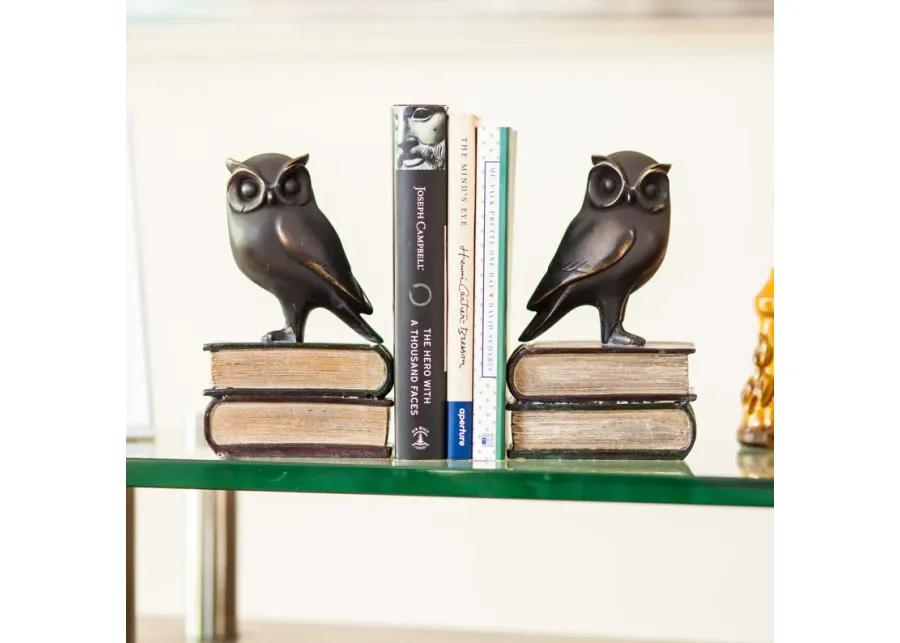 Owl on Books Bookend Set