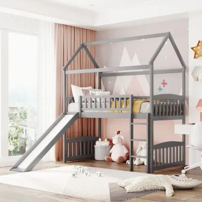 Merax House Bed Loft Bed with Slide