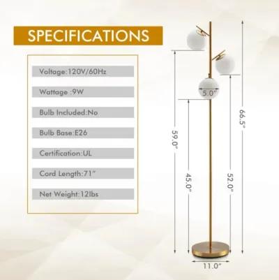 Hivvago 3-Globe Floor Lamp with Foot Switch and Bulb Bases-Golden