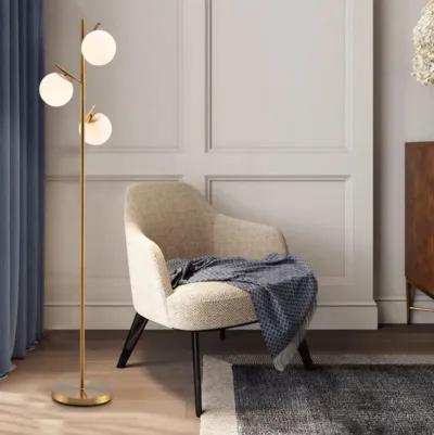 Hivvago 3-Globe Floor Lamp with Foot Switch and Bulb Bases-Golden