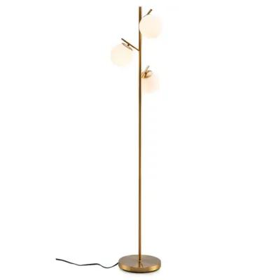 Hivvago 3-Globe Floor Lamp with Foot Switch and Bulb Bases-Golden