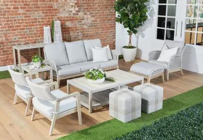 Loom Outdoor Footstool in Taupe & White