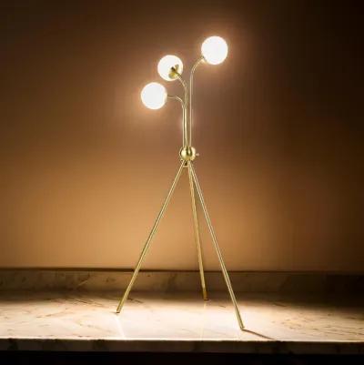 Jyan Accent Floor Lamp, 3 Classic Globe Lights, Tripod Gold Metal Base - Benzara