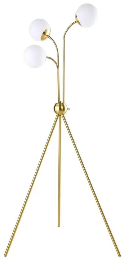 Jyan Accent Floor Lamp, 3 Classic Globe Lights, Tripod Gold Metal Base - Benzara