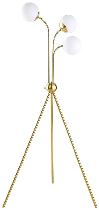 Jyan Accent Floor Lamp, 3 Classic Globe Lights, Tripod Gold Metal Base - Benzara