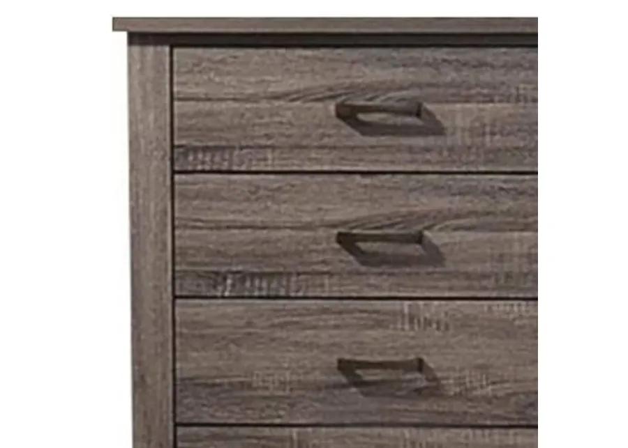 Soma 49 Inch Rustic 5 Drawer Tall Dresser Chest, Bar Handles, Oak Gray-Benzara