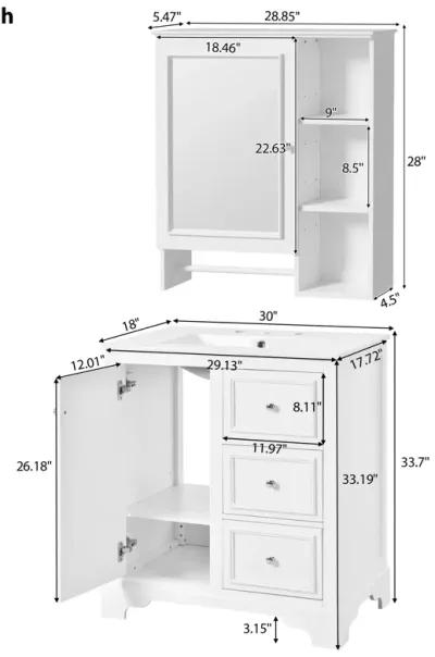 Merax Freestanding Bathroom Vanity Set with Mirror Cabinet