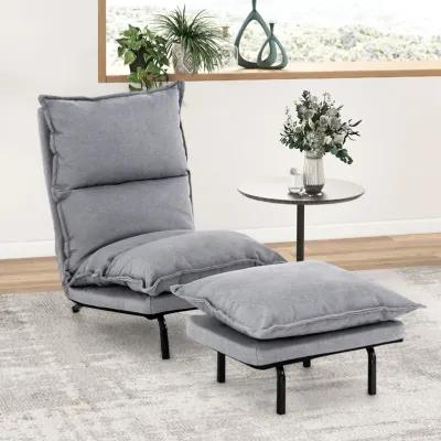 Modern Armless Accent Chair with Ottoman for Living Room-Gray