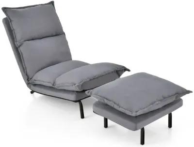 Modern Armless Accent Chair with Ottoman for Living Room-Gray