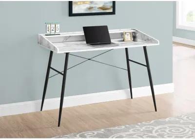 Monarch Specialties I 7539 Computer Desk, Home Office, Laptop, Storage Shelves, 48"L, Work, Metal, Laminate, White Marble Look, Black, Contemporary, Modern