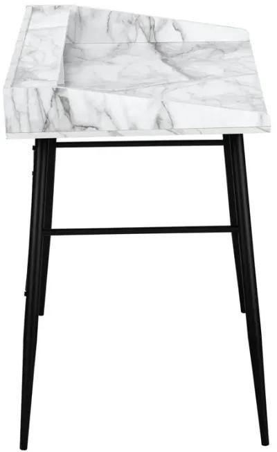 Monarch Specialties I 7539 Computer Desk, Home Office, Laptop, Storage Shelves, 48"L, Work, Metal, Laminate, White Marble Look, Black, Contemporary, Modern