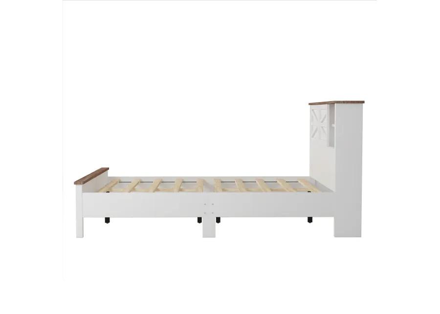 Merax Farmhouse Platform Bed with Charging Station