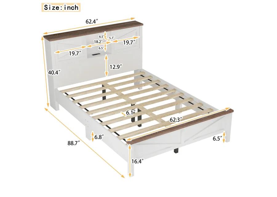 Merax Farmhouse Platform Bed with Charging Station