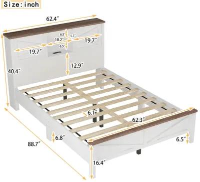 Merax Farmhouse Platform Bed with Charging Station