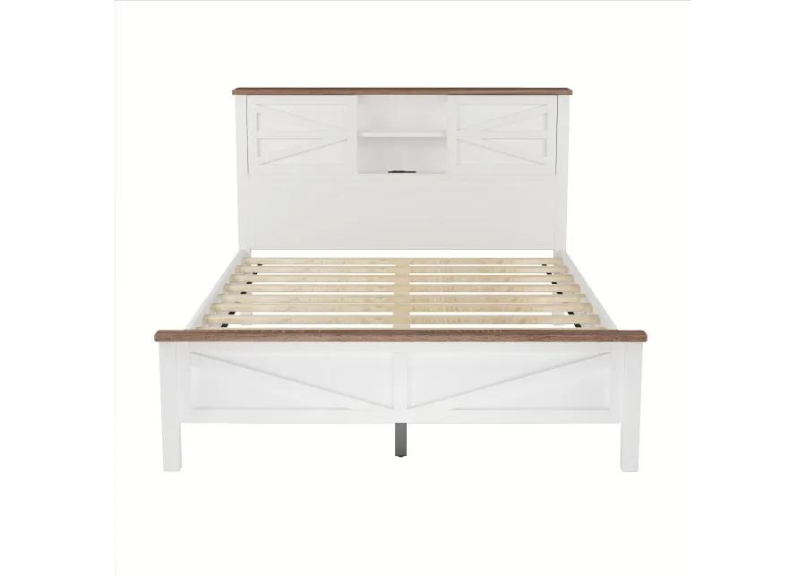 Merax Farmhouse Platform Bed with Charging Station