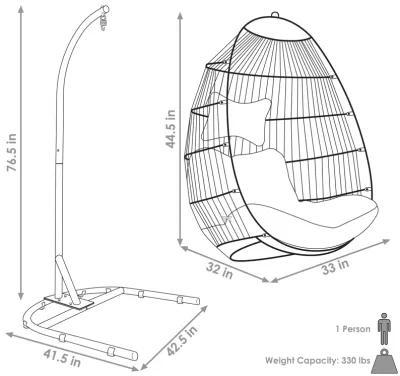 Sunnydaze Resin Wicker Hanging Egg Chair with Steel Stand/Cushions