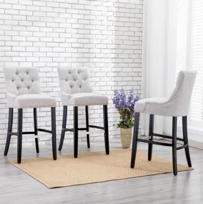 WestinTrends 29" Linen Fabric Tufted Upholstered Bar Stool (Set of 3), Black