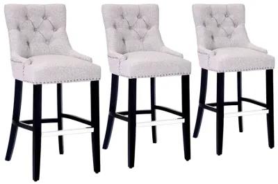 WestinTrends 29" Linen Fabric Tufted Upholstered Bar Stool (Set of 3), Black