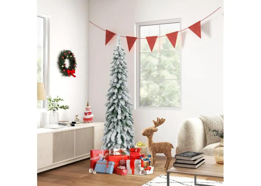 Hivvago 4/5/6 Feet Pre-Lit Artificial Christmas Tree Snow-Flocked Slim Pencil Xmas Decor