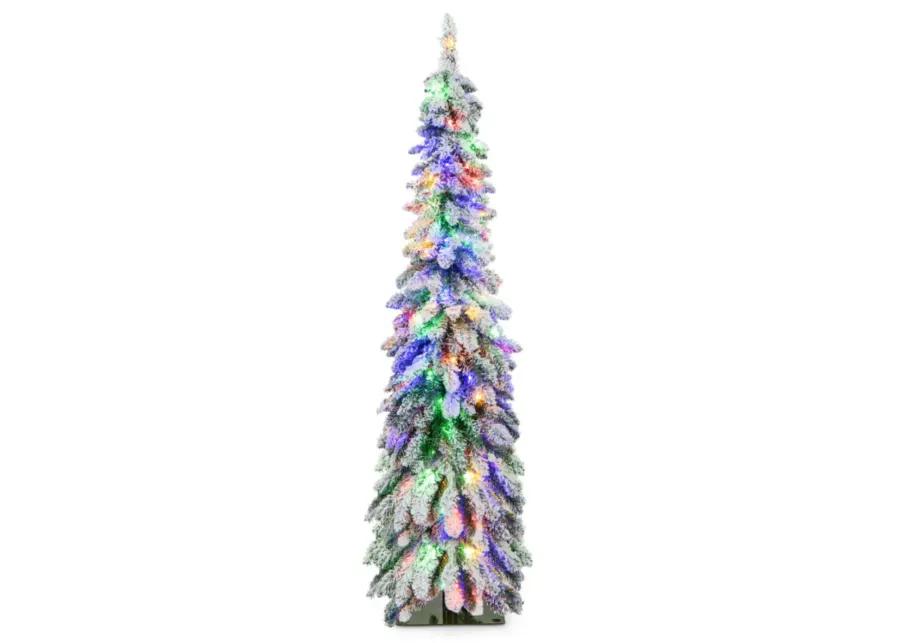 Hivvago 4/5/6 Feet Pre-Lit Artificial Christmas Tree Snow-Flocked Slim Pencil Xmas Decor