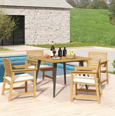 Hivvago 4-Person Acacia Wood Outdoor Dining Table for Garden, Poolside and Backyard