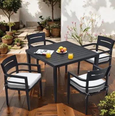 MONDAWE 5-Piece Outdoor Patio Aluminum Modern Dining Set, with 4 Dining Chairs Fabric Cushioned and Square Table with Umbrella Hole