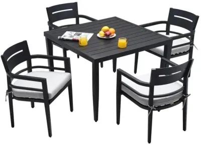 MONDAWE 5-Piece Outdoor Patio Aluminum Modern Dining Set, with 4 Dining Chairs Fabric Cushioned and Square Table with Umbrella Hole