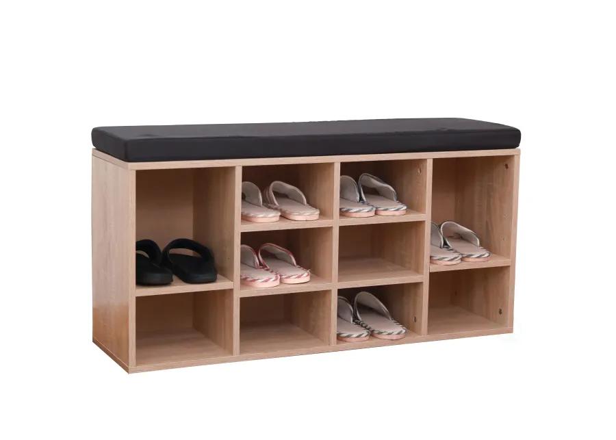 Natural Wooden Shoe Cubicle Storage Entryway Bench with Soft Cushion for Seating