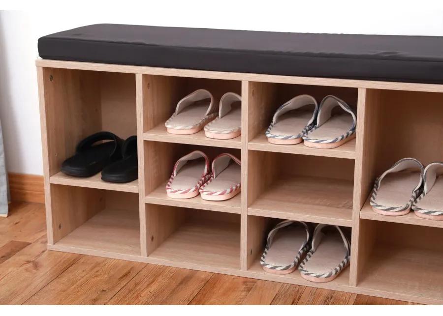 Natural Wooden Shoe Cubicle Storage Entryway Bench with Soft Cushion for Seating