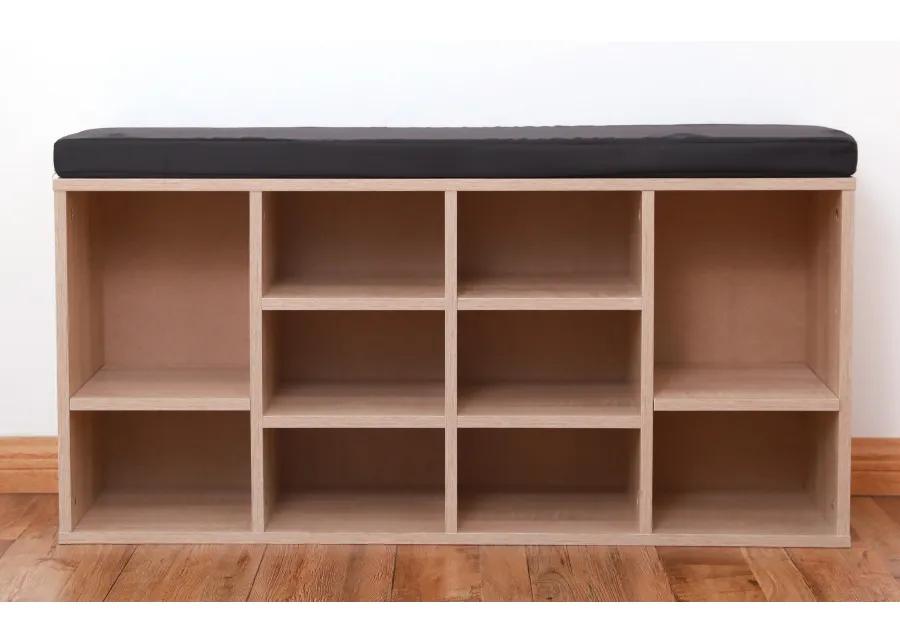 Natural Wooden Shoe Cubicle Storage Entryway Bench with Soft Cushion for Seating