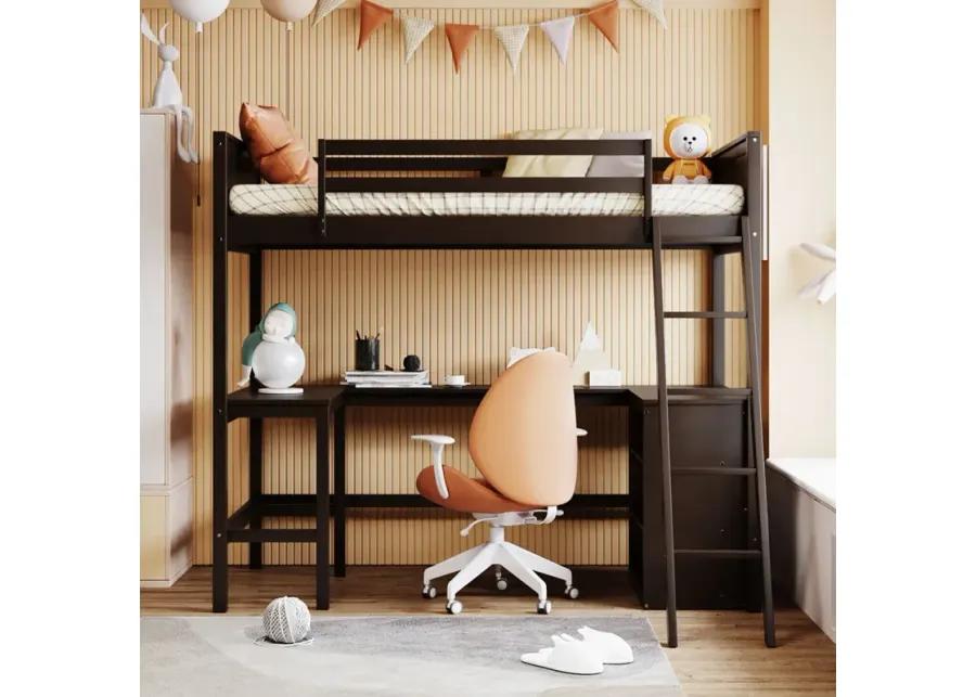 Twin Size Loft Bed With Shelves And Desk, Wooden Loft Bed With Desk