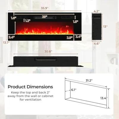 Hivvago 36 Inches Electric Fireplace Heater Recessed with LED Strip Lights and Remote Control