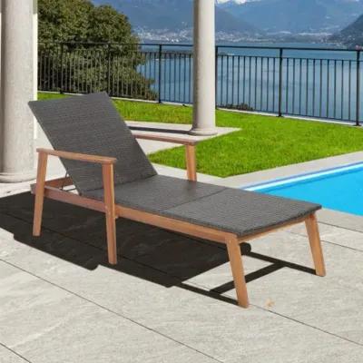 Hivvago Patio Rattan Lounge Chair with 4-Position Adjustable Backrest