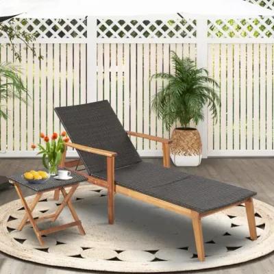 Hivvago Patio Rattan Lounge Chair with 4-Position Adjustable Backrest