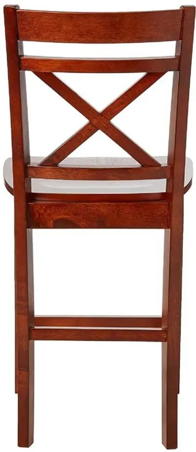 Wooden Counter Height Chair with Cross Back, Set of 2, Cherry Brown-Benzara