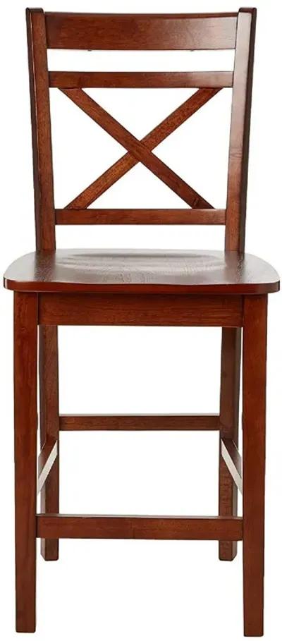 Wooden Counter Height Chair with Cross Back, Set of 2, Cherry Brown-Benzara