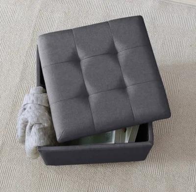 Ornavo Home Crawford Linen Tufted Square Storage Ottoman with Lift Off Lid