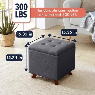 Ornavo Home Crawford Linen Tufted Square Storage Ottoman with Lift Off Lid